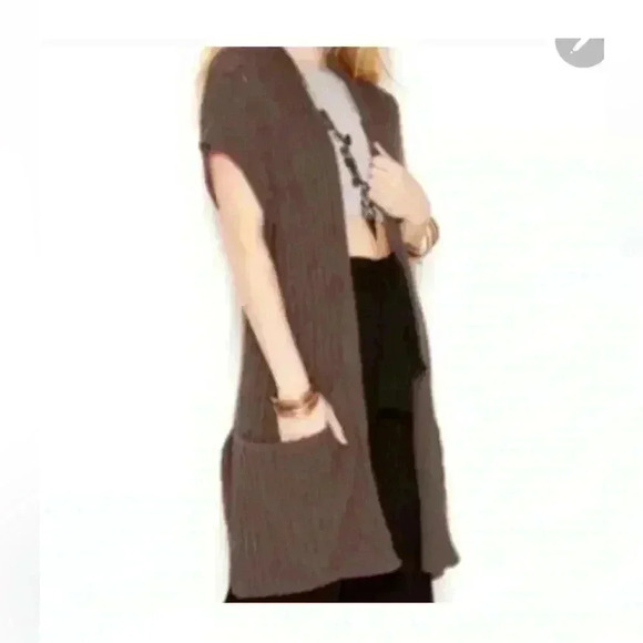 Free People gray brown Maxi Cardigan Sweater with oversized Pockets size medium - Picture 4 of 10